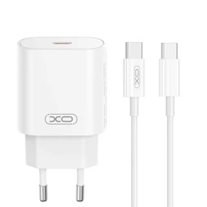 XO CE25 Fehér Hálózati Töltő szett PD25W 1*USB-C  + USB-C/USB-C kábellel