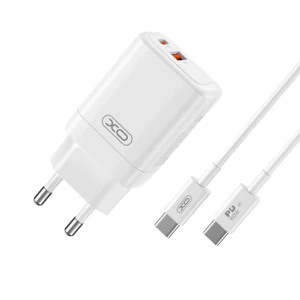 XO CE16 Fehér Hálózati Töltő szett PD45W 1*USB-C+1*USB-A  + USB-C/USB-C kábellel